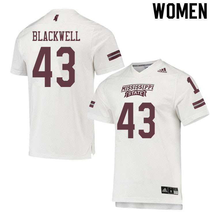 Women #43 Paul Blackwell Mississippi State Bulldogs College Football Jerseys Sale-White - Click Image to Close